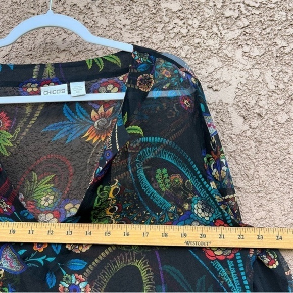 Chicos Sheer Silk Shirt 2 Womens Medium Paisley Floral Top, Swim Cover Up Tunic - Picture 12 of 16